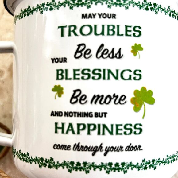 💐 Irish Blessing NEW Enamel Metal Coffee Mug Cup St Patrick’s Day Paddys NWT - Picture 2 of 5